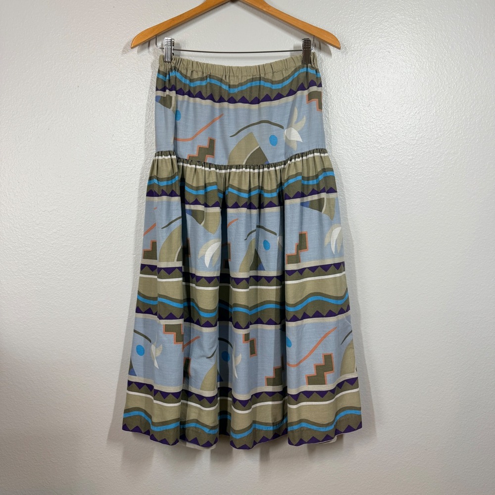 Tem Tex Drop Waist Skirt‎ Womens 11/12 Southwestern Geometric Prairie Midi Vtg